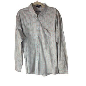 Alan Flusser Men's White and Orange Plaid Shirt XL